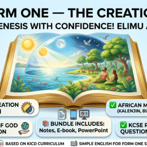 CRE Form One Creation and the Fall of Humankind notes cover with Genesis 1:1 reference.