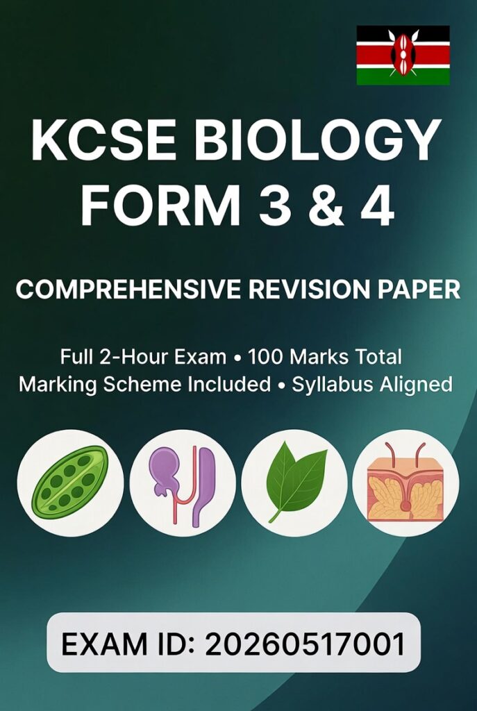 KCSE Agriculture Form 4 revision paper with marking scheme. Green cover with plant and sun icons. Exam ID EXAM08092024001-F4-AGR. WhatsApp delivery.