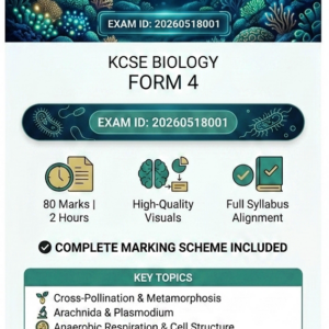 KCSE Biology Form 4 exam paper with complete marking scheme. Teal cover with microscope and DNA icons. WhatsApp delivery. Pay M-Pesa to 0728450425.
