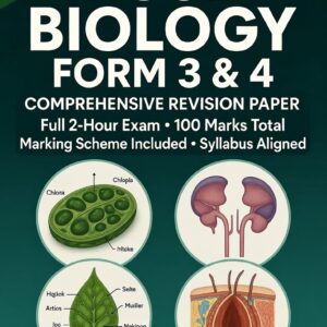 KCSE Biology Form 3 & 4 Revision Paper with full marking scheme. Exam cover with microscope graphic and WhatsApp delivery info.