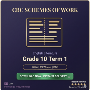 Grade 10 Term 1 English Literature Schemes of Work 2026 PDF. CBC compatible. Oral Literature, Poetry, Fiction, Non-Fiction. KES 50.