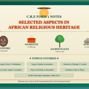 CRE Form 1, African Religious Heritage, African Concept of God, Ancestors in Africa, Spirits in African Religion, Hierarchy of Beings, KCSE CRE Revision, Form 1 CRE Notes, African Traditional Religion, CRE Past Papers