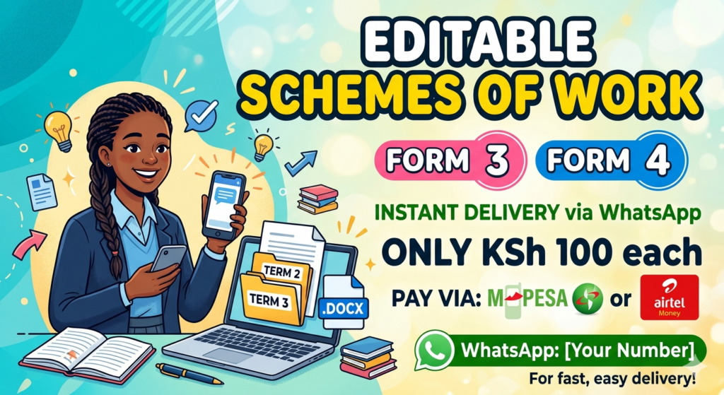 Schemes of Work Form 3 and Form 4 editable docx Kenya