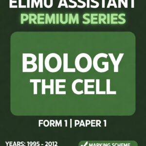 Elimu Assistant Biology Form 1 The Cell topical premium revision kit product profile cover card featuring structural specifications and product ID BLF1P11995-01.