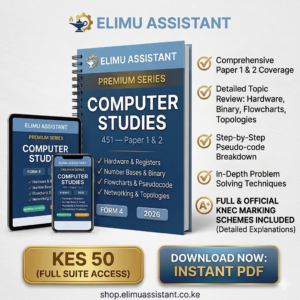 KCSE Computer Studies Form 4 revision master kit cover. Topics: Hardware, Number Systems, Programming, Networking. KES 50. Instant PDF.